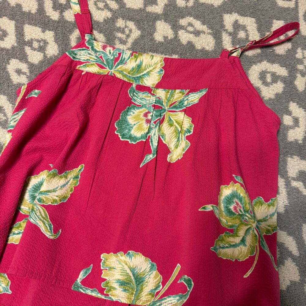 Faherty Marina Seersucker Pink/Red Tropical Floral Square Neck Preppy Summer Top - Picture 8 of 12